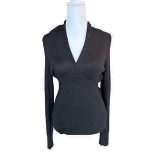 Express Women's Black V-Neck Empire Waist Long Sleeve Sweater Top S